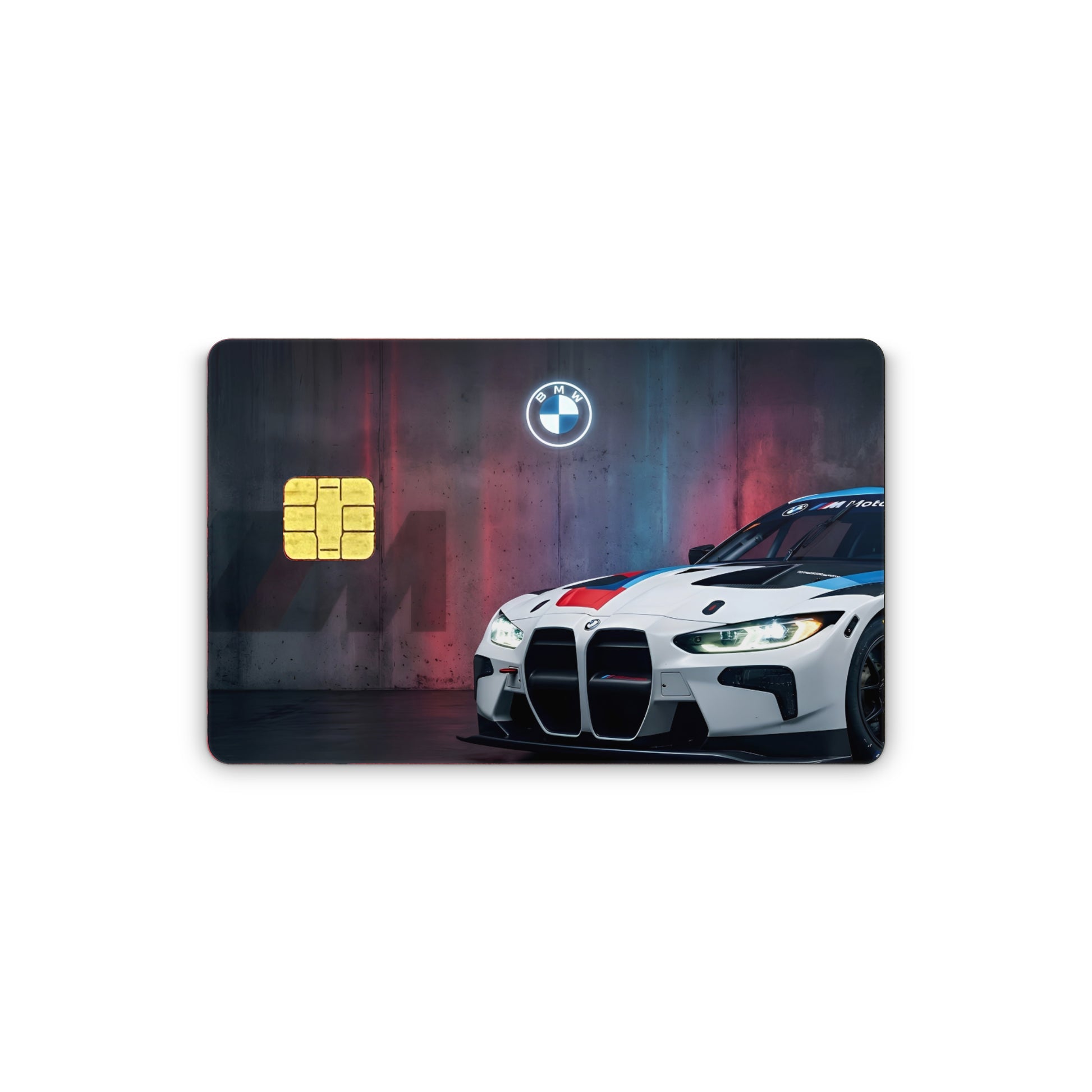 Card with BMW car design on a white background