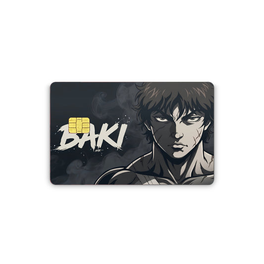 Card with anime character and 'Baki' branding on a dark background
