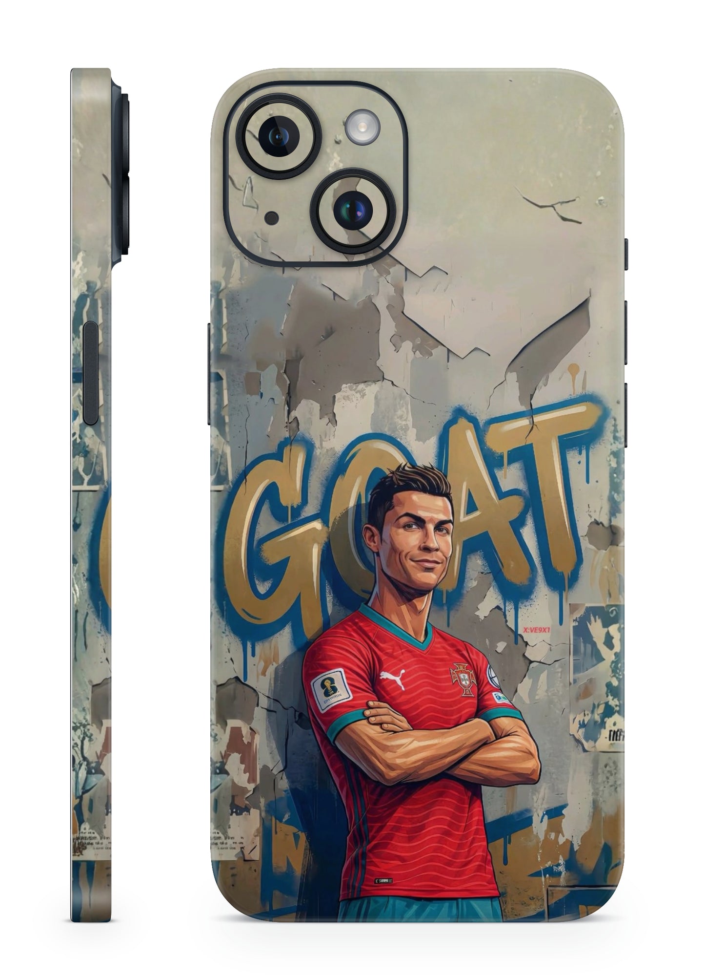 Mobile skin with a stylized depiction of a football player in a red jersey against a graffiti-style background.