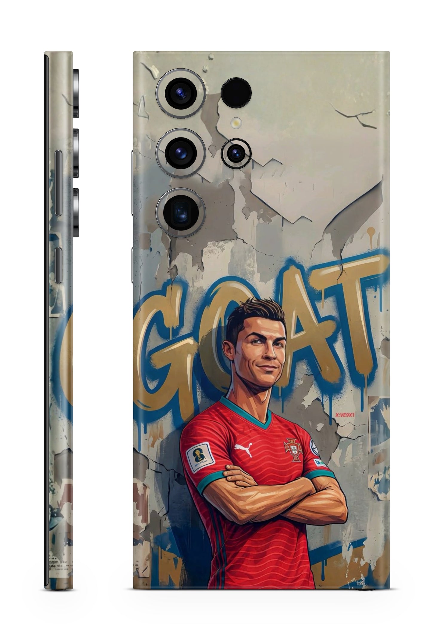 Mobile skin with a graphic of a football player in a red jersey against a graffiti-style background.