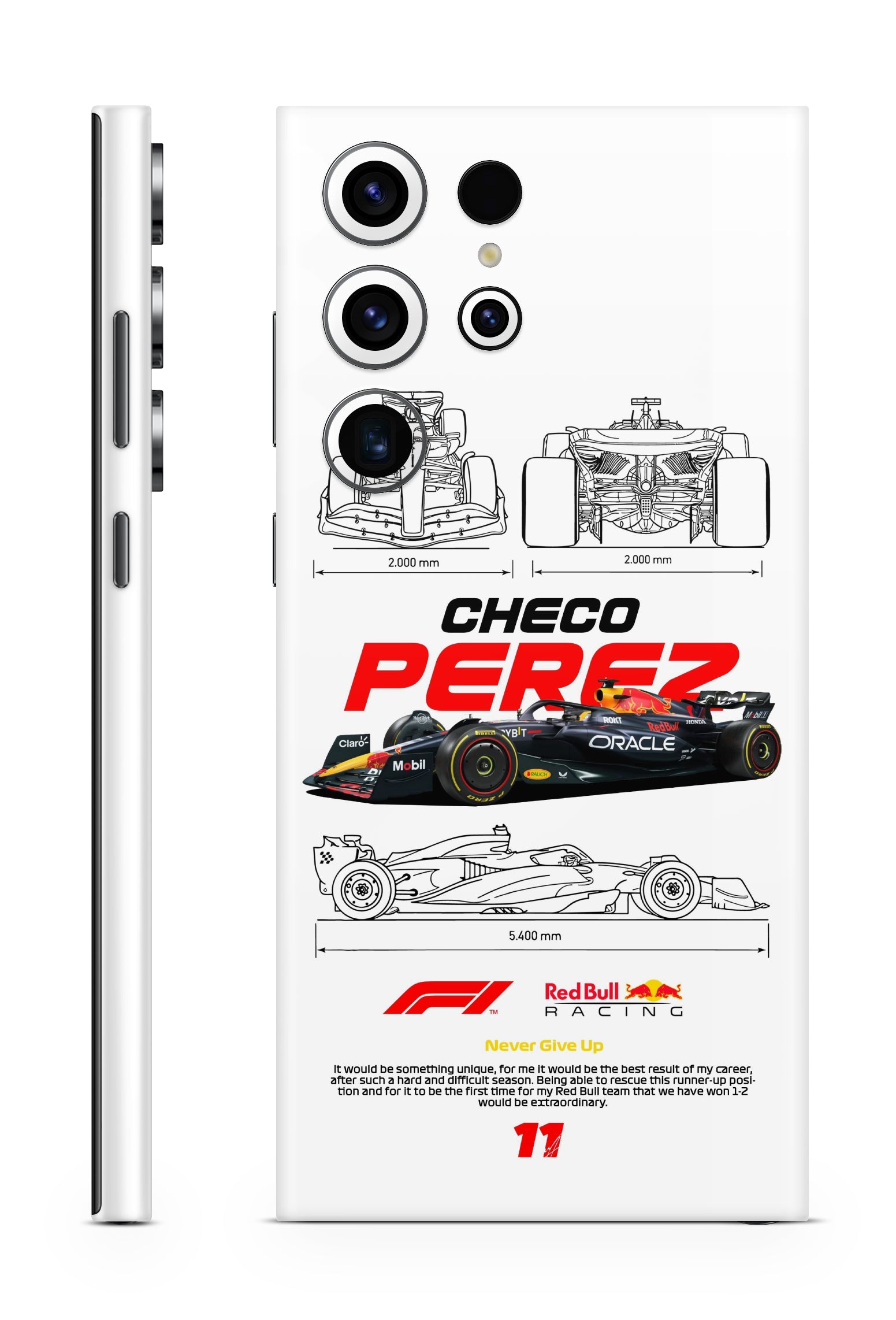 Checo Pérez with the Red Bull F1 mobile skin
