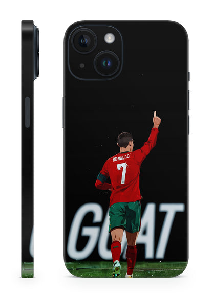 Mpbile skin with a soccer player design and 'GOAT' text on a black background