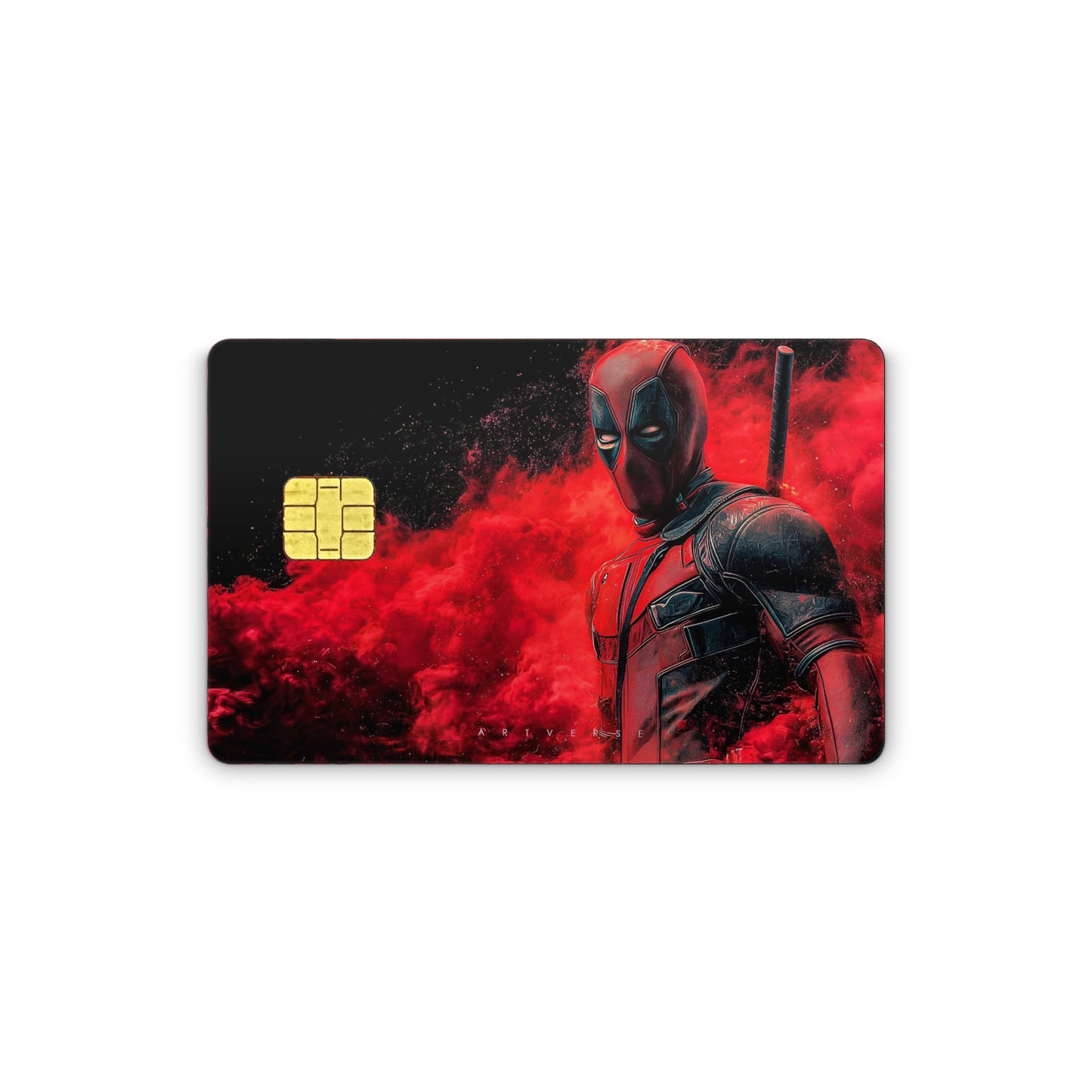 Card with a superhero design on a white background