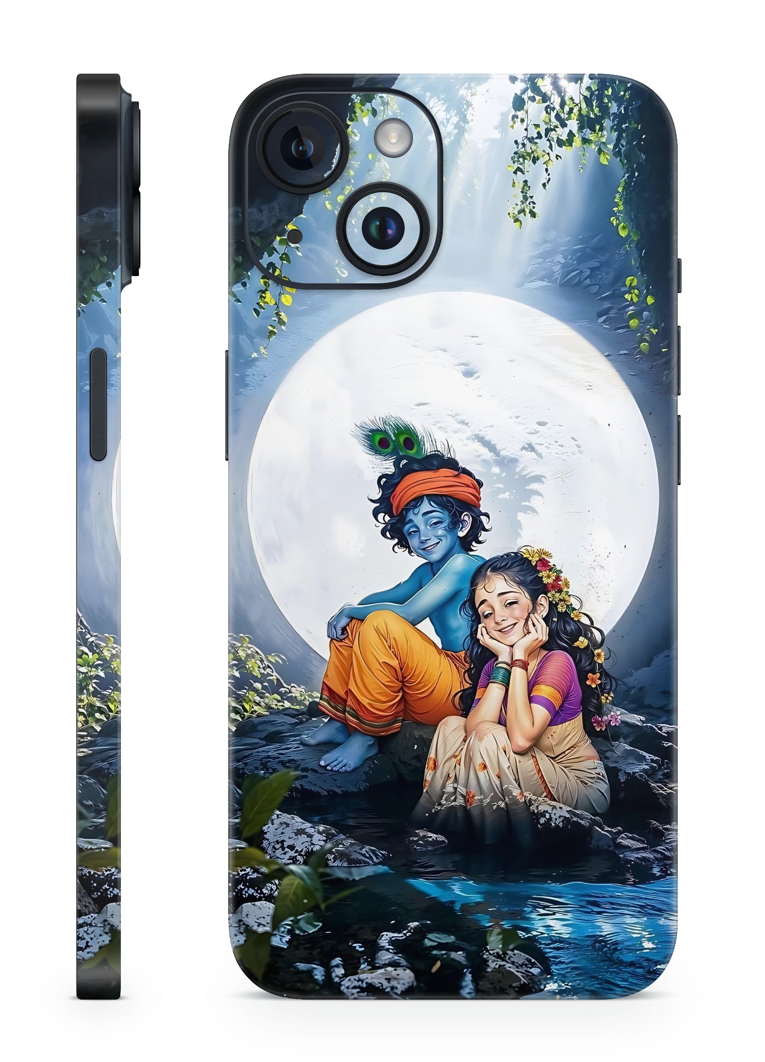 Krishna and Radha Under Full Moon Mobile Skin – Mystical Night Design