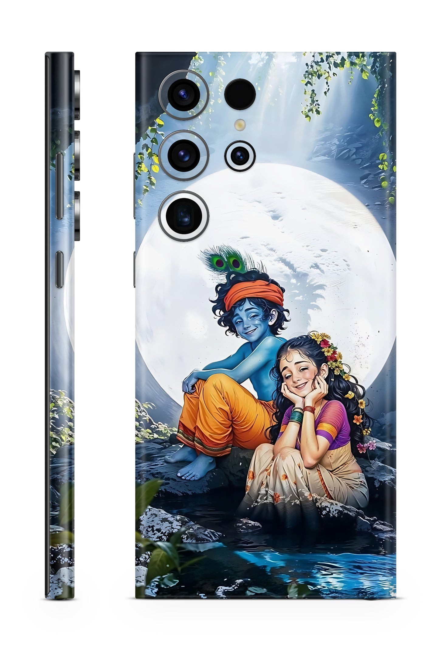 Krishna and Radha Under Full Moon Mobile Skin – Mystical Night Design