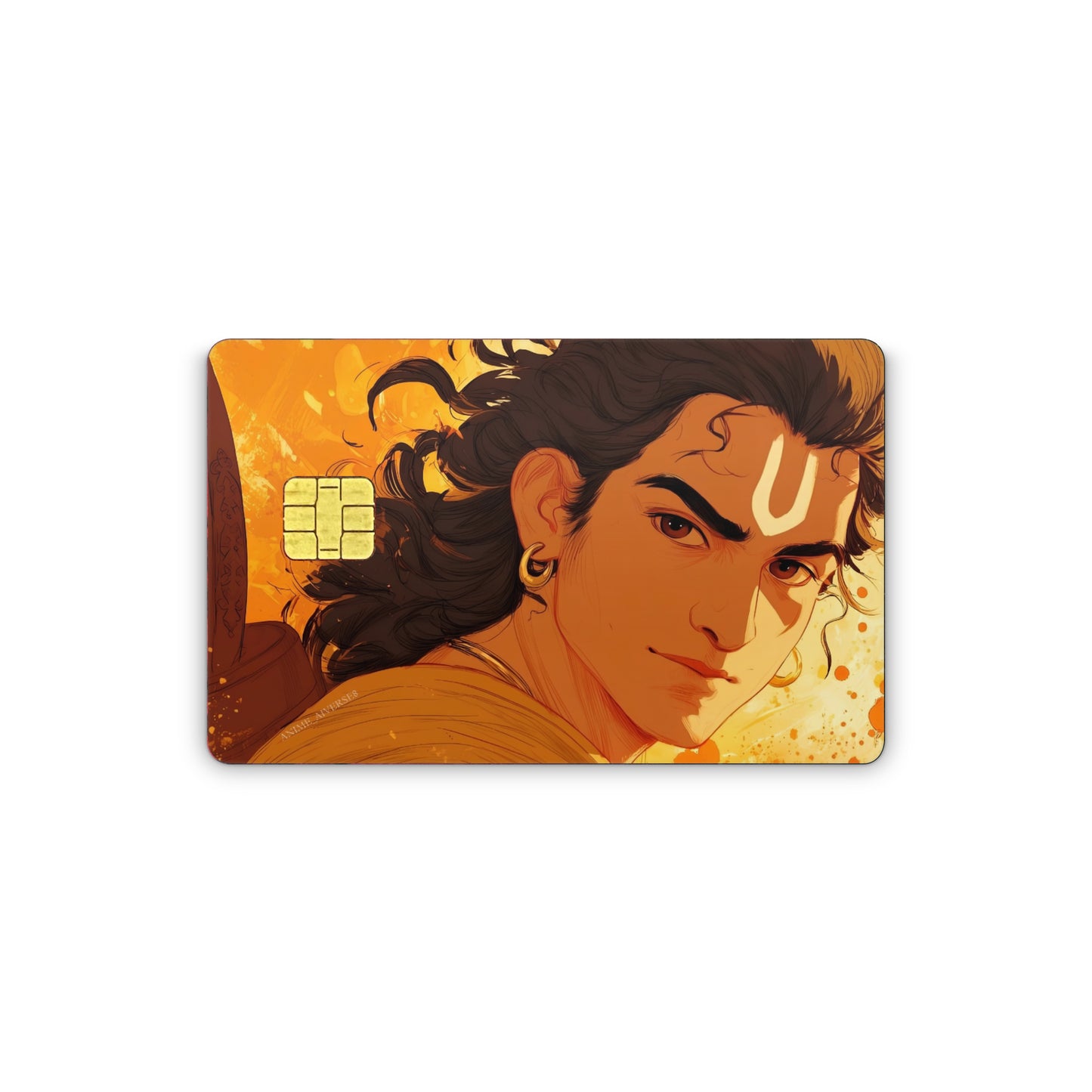 Card with an illustration of a god with a white mark on their forehead on a white background