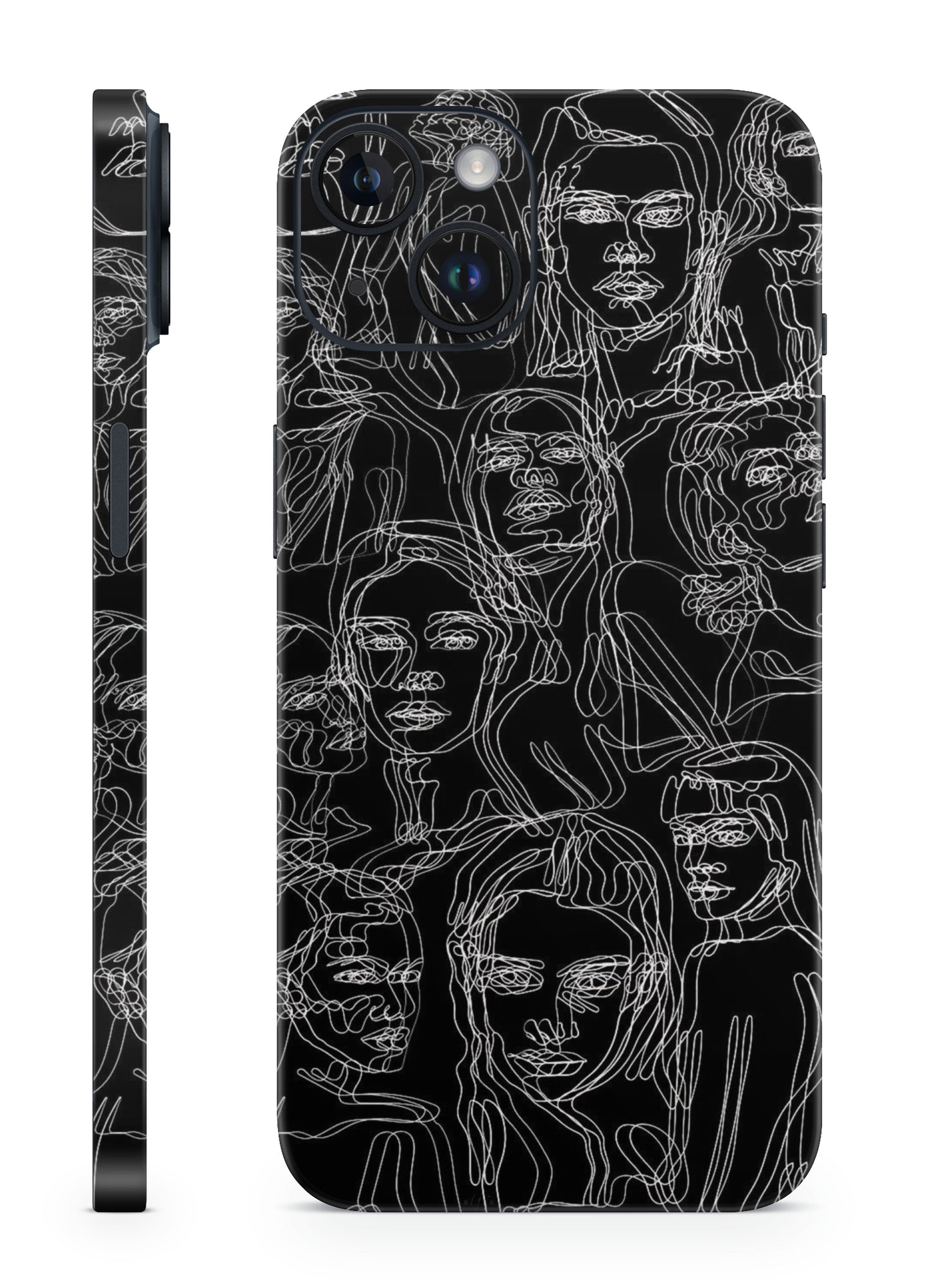 Minimal black & white face line art mobile skin Mobile Skin