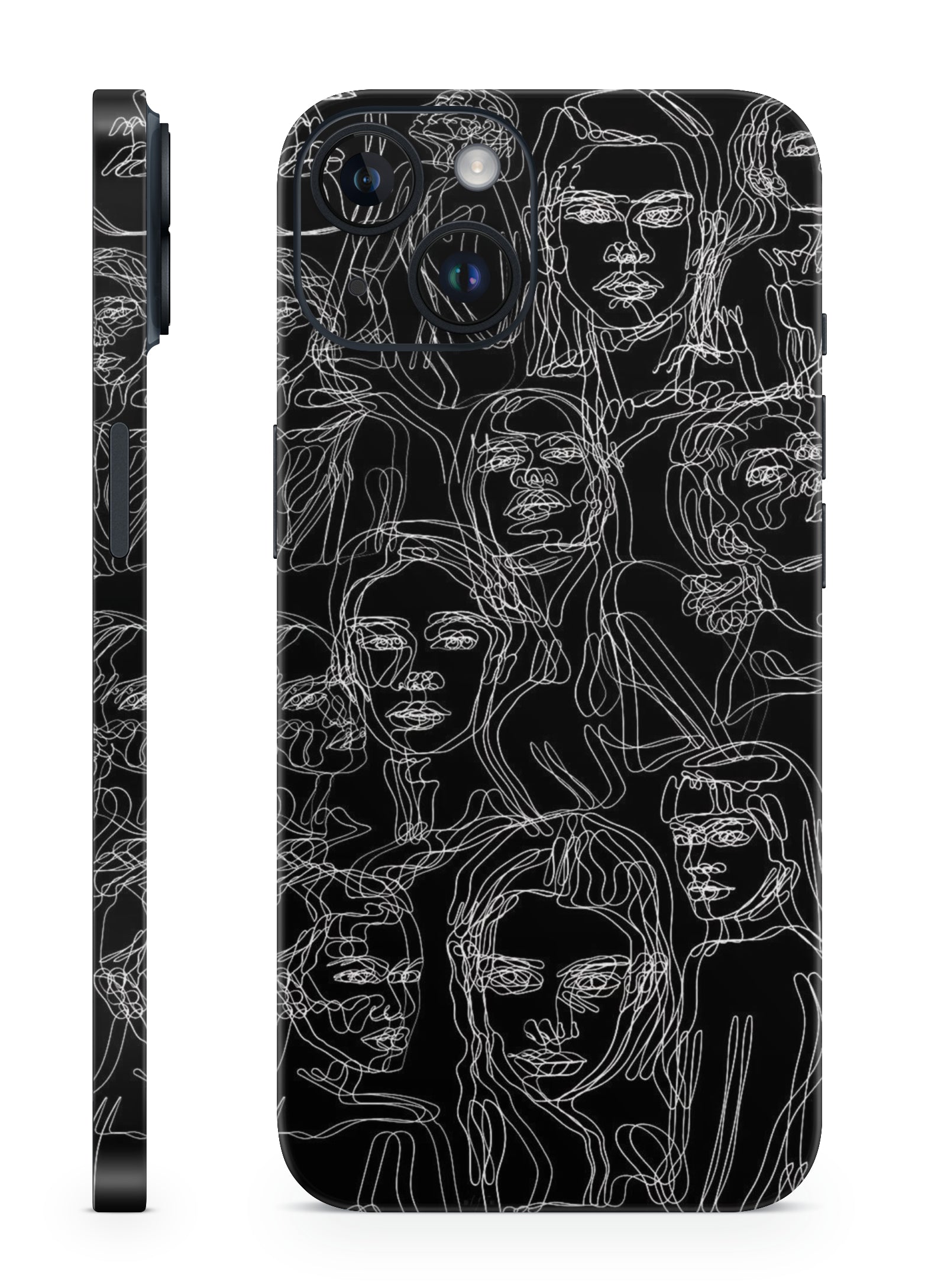 Minimal black & white face line art mobile skin Mobile Skin
