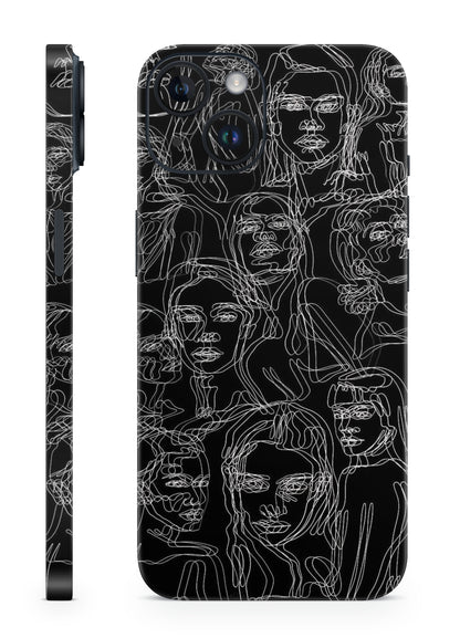 Minimal black & white face line art mobile skin Mobile Skin