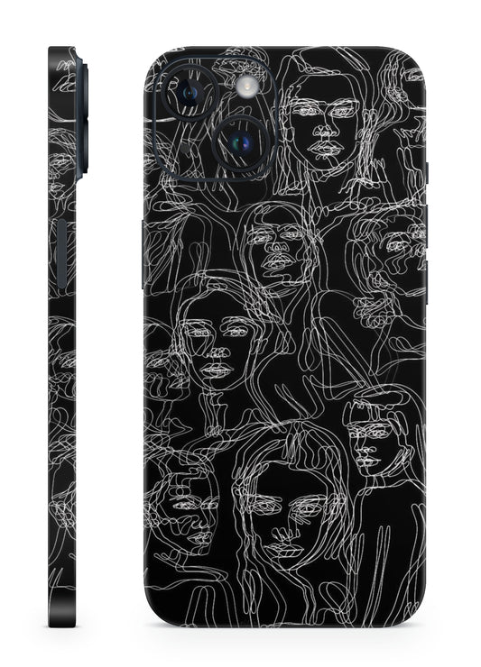 Minimal black & white face line art mobile skin Mobile Skin