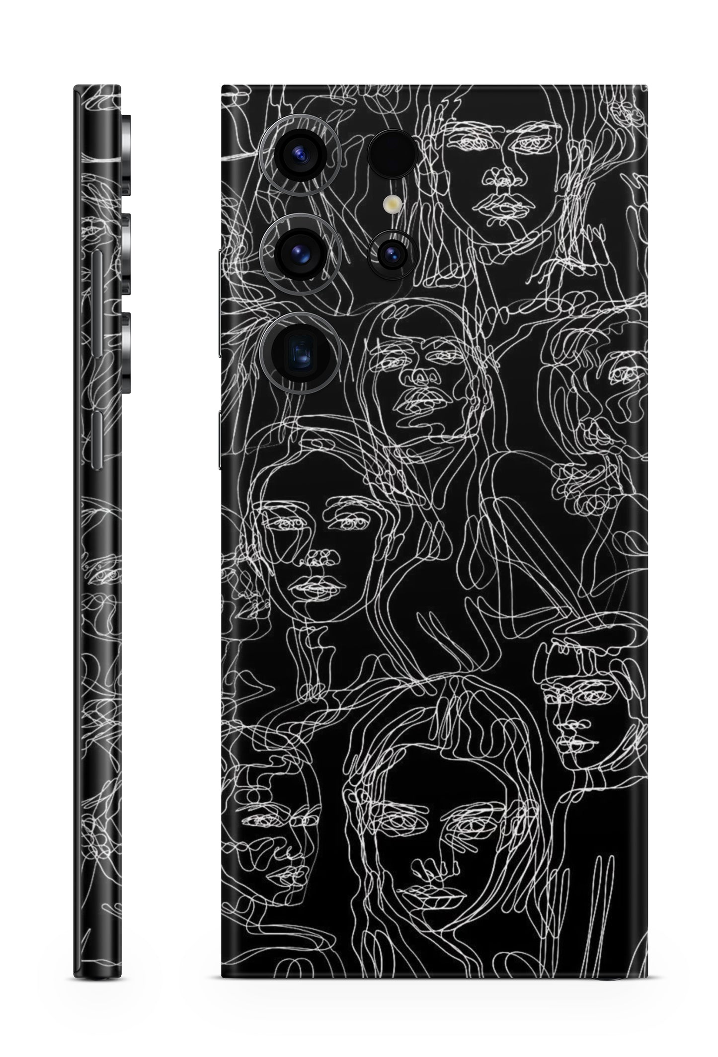 Minimal black & white face line art mobile skin Mobile Skin