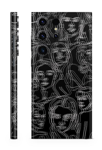 Minimal black & white face line art mobile skin Mobile Skin