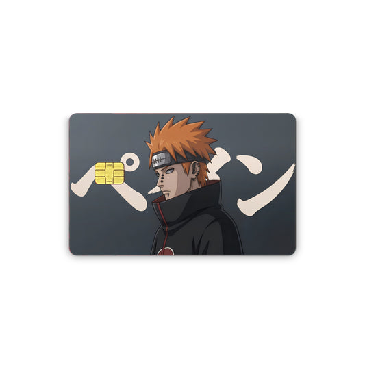 Card with an anime character and two crossed swords on a dark background