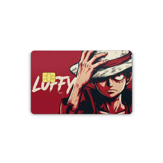 Card with an anime character and 'Luffy' text on a red background