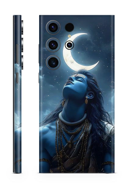 Shiva Crescent Moon Mobile Skin – Mahadev Cosmic Blue