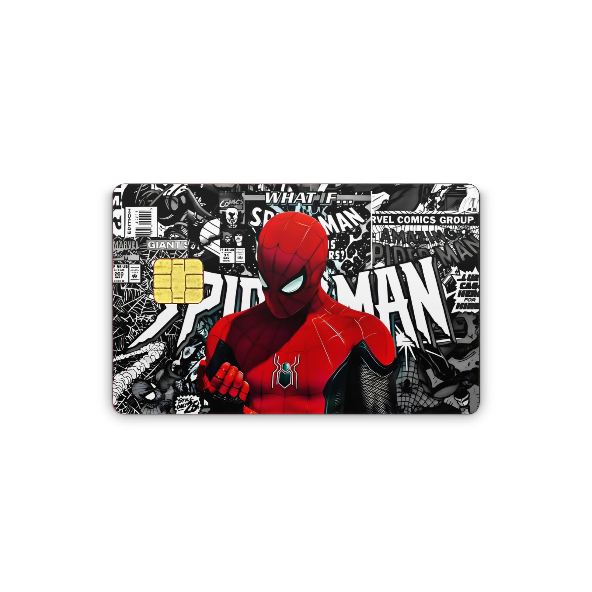 Card skin with Spider-Man design on a comic book background