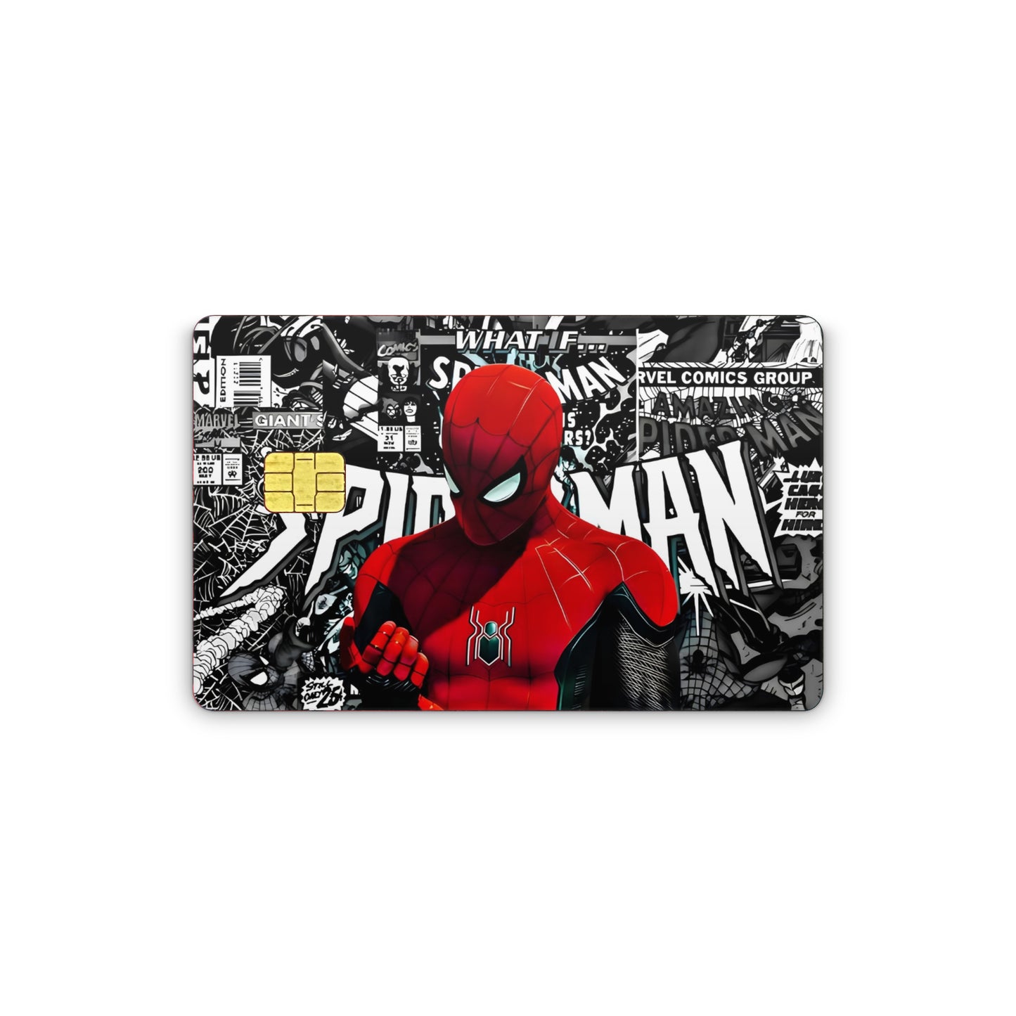 Card skin with Spider-Man design on a comic book background