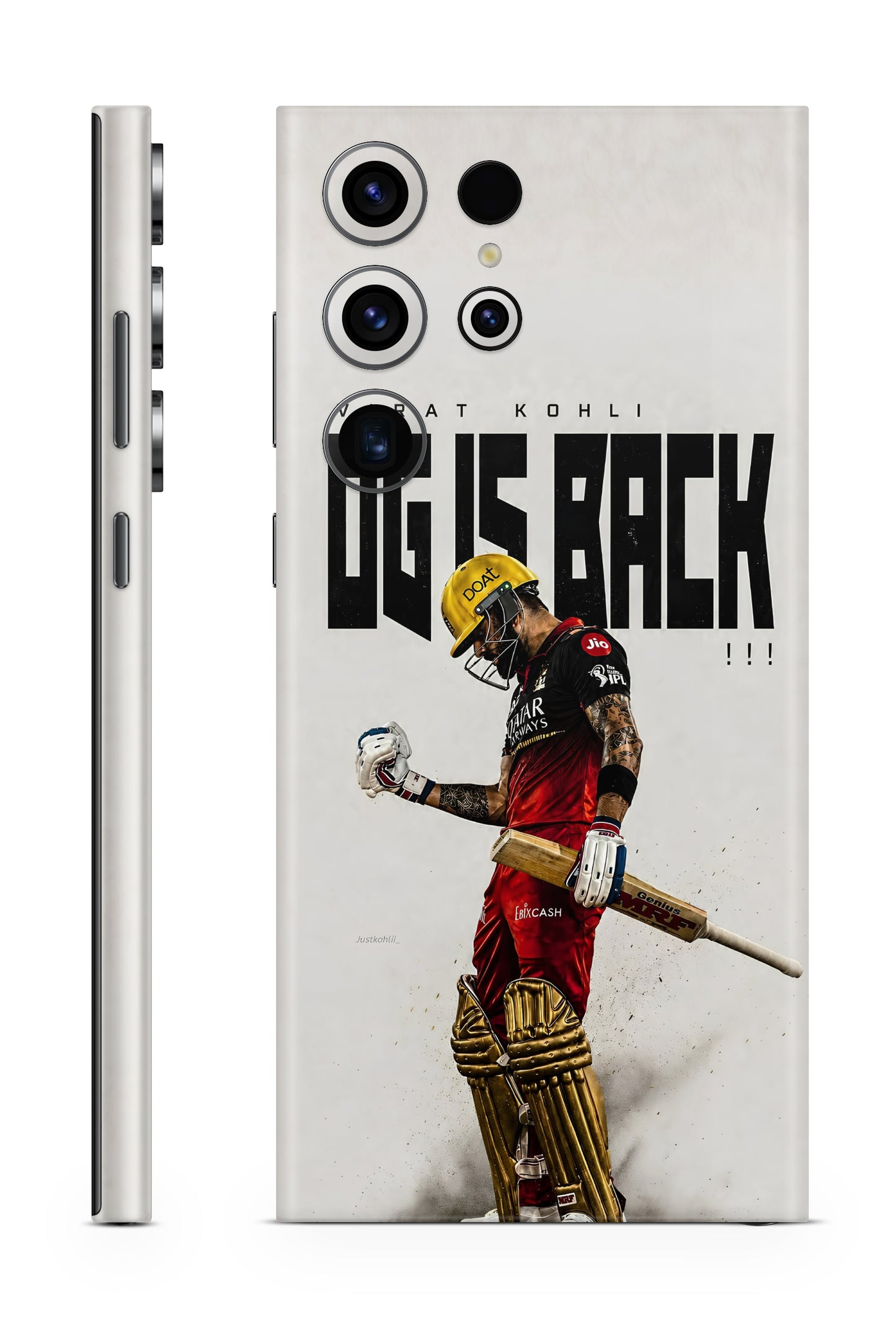 Phone skin with a cricket player and 'OG IS BACK' text on a white background