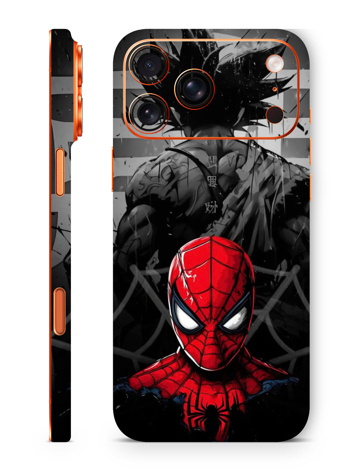 Alt text:
Spider-Man and Goku mashup comic and anime phone skin design