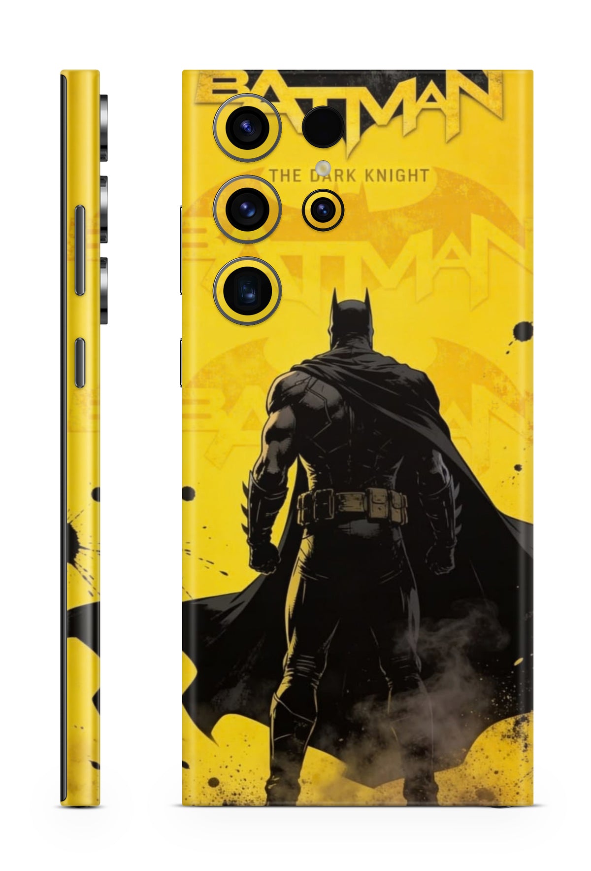 Batman Gotham vigilante silhouette with yellow graphic background phone skin