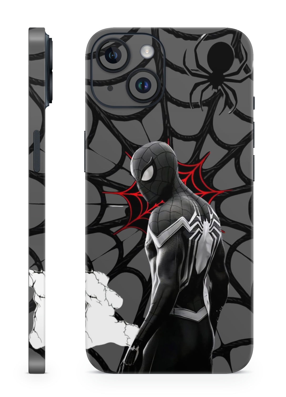 Black suit Spider-Man webbed comic artwork phone skin