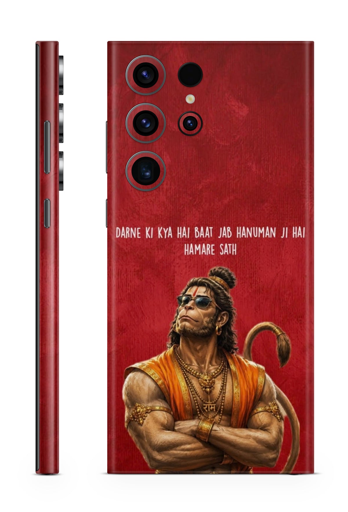 Lord Hanuman sunglasses artwork with Darne Ki Kya Hai Baat devotional quote mobile skin
