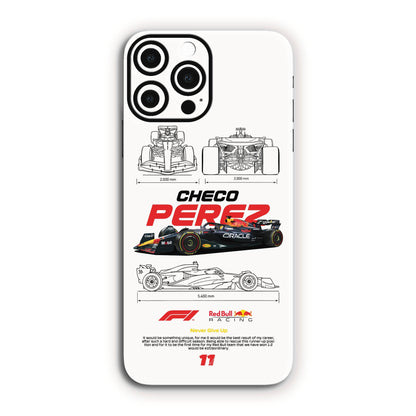 Checo Pérez with the Red Bull F1 mobile skin