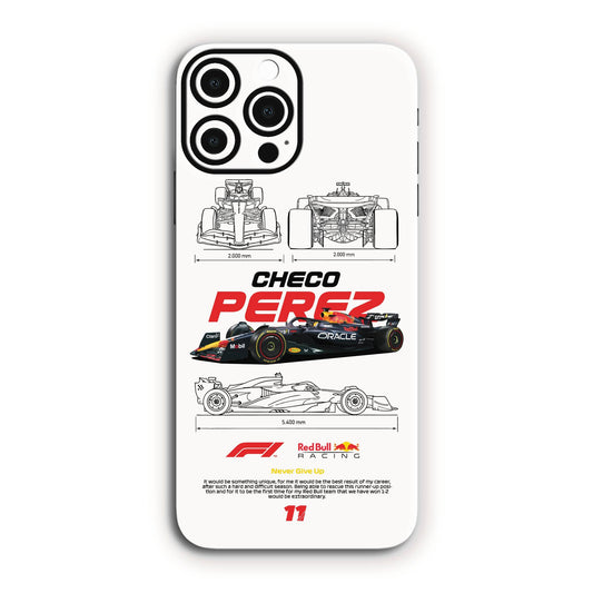 Checo Pérez with the Red Bull F1 mobile skin