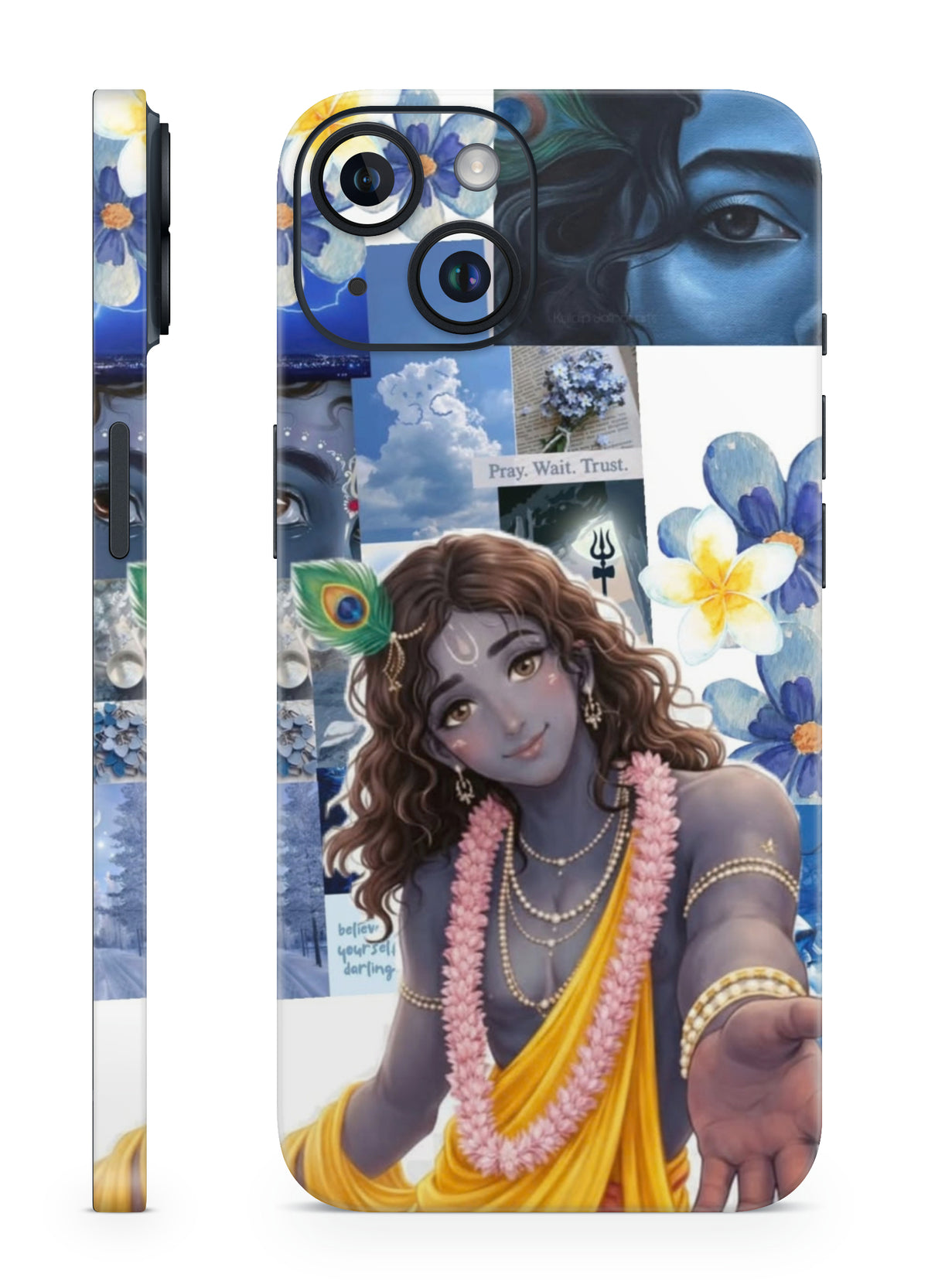 Lord Krishna aesthetic blue collage mobile skin by The Trendyy