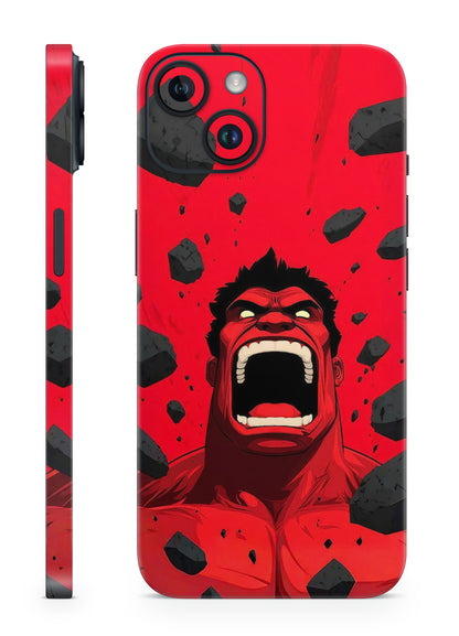 Red Hulk roaring with an intense red comic background on a mobile skin